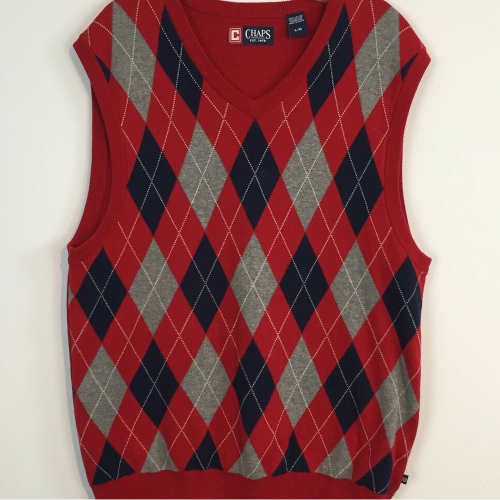 Chaps Vintage Men’s Argyle V Neck Sweater Vest